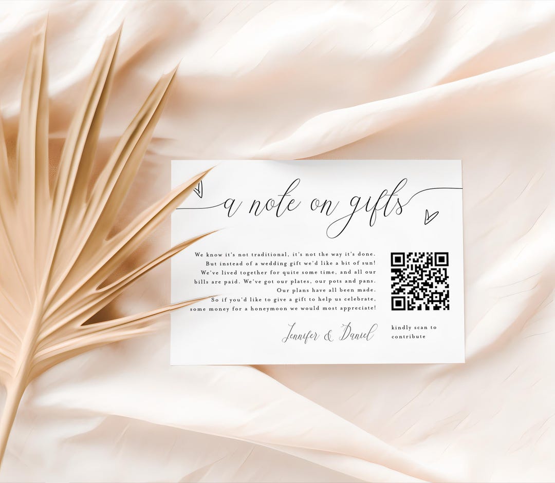 Gift Note Insert A Note on Gifts Card, Honeymoon Fund Card With QR Code, Honeyfund Card ...