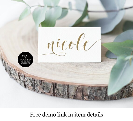 Gold Wedding Name Cards Template, Editable Text, Templett, Escord Table Decor, Self-Editing, Personalized, Place Card, Modern Rustic #vmt120