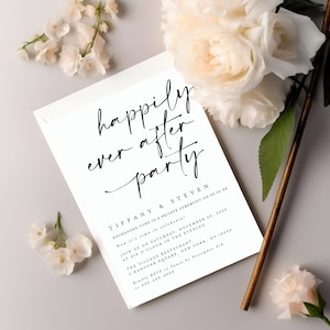 Happily Ever After Party Invitation, Reception Party Invitation Template, Modern Wedding Elopement Announcement Card, Reception Invite f41 image 2