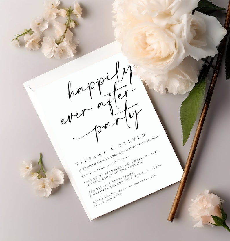 Happily Ever After Party Invitation, Reception Party Invitation Template, Modern Wedding Elopement Announcement Card, Reception Invite f41 image 2