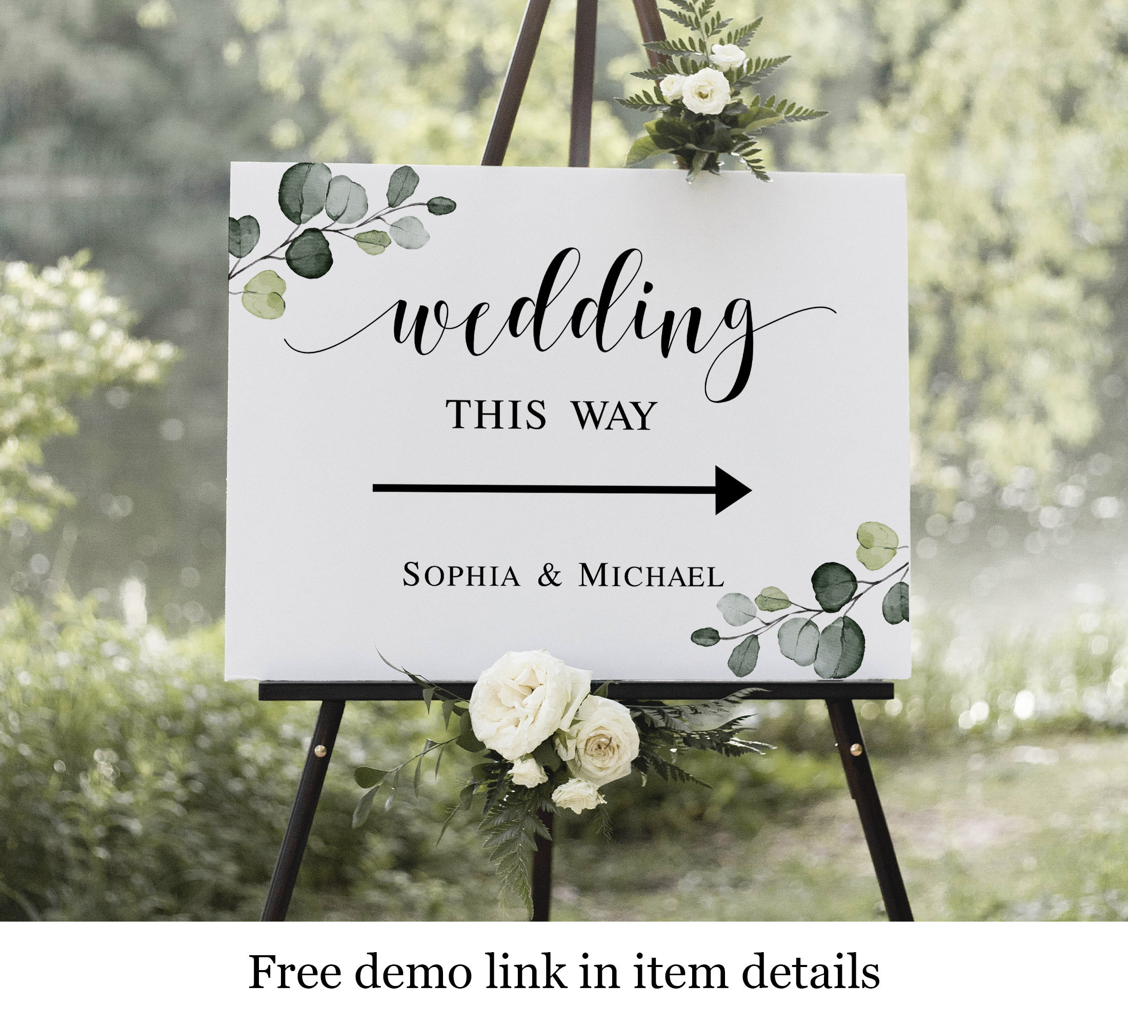 ULVEOL Pack Of 3 Wedding Direction Arrow Signs - 12x16 Inch Weatherproof Plastic Yard Signs With H-Stakes