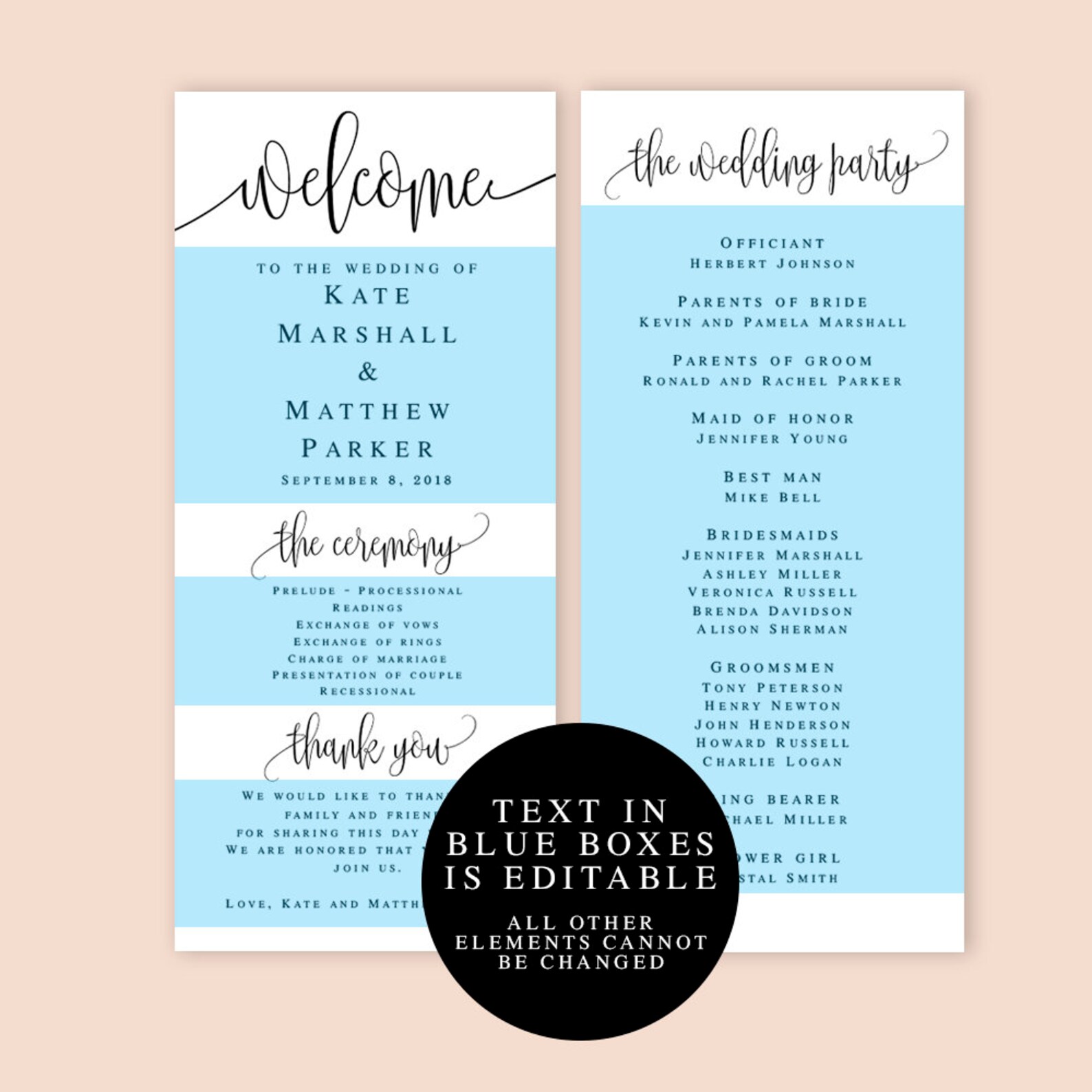 Wedding Program Template Download Elegant Wedding Programs Etsy