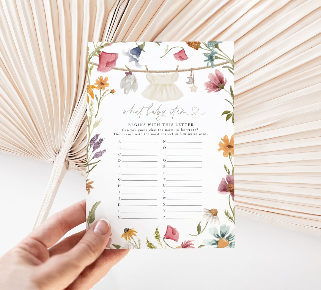 Wildflower Baby Shower Game, Baby ABC Game, Baby Items Game, Printable