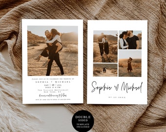 Wedding Invite Card Template, 100% Editable Text, Photo Collage Invitation, Instant Download, Create Your Own Card, Modern Minimalist #f24