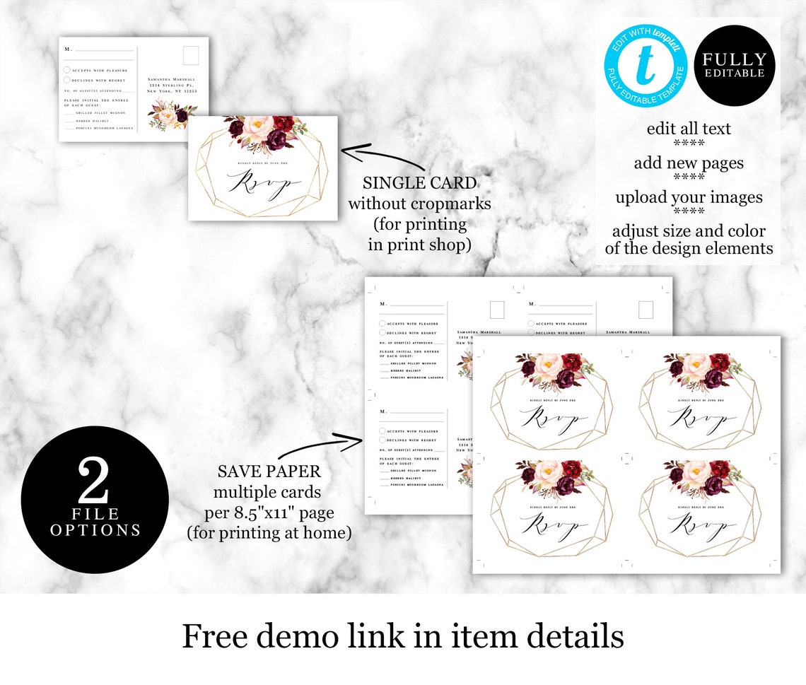 Printable Wedding Invitation Suite Template Fully Editable - Etsy