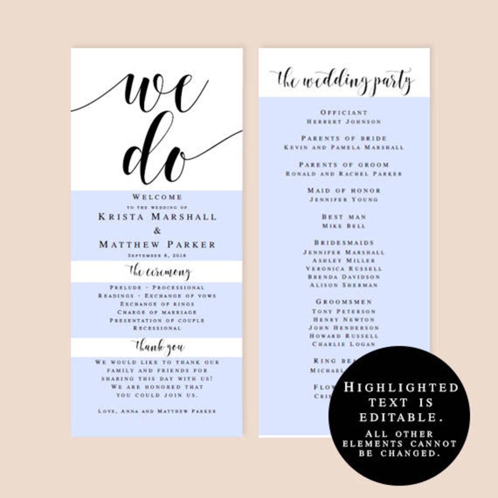 Printable Wedding Program Template Download Editable Wedding - Etsy