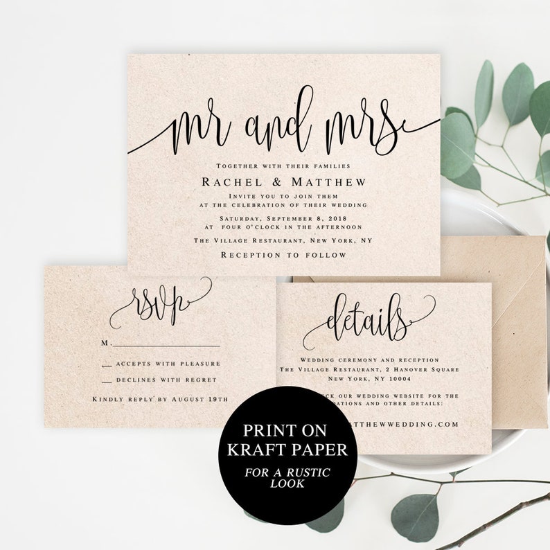 Invitation Wedding Template Mr and Mrs Invitation Suite Etsy