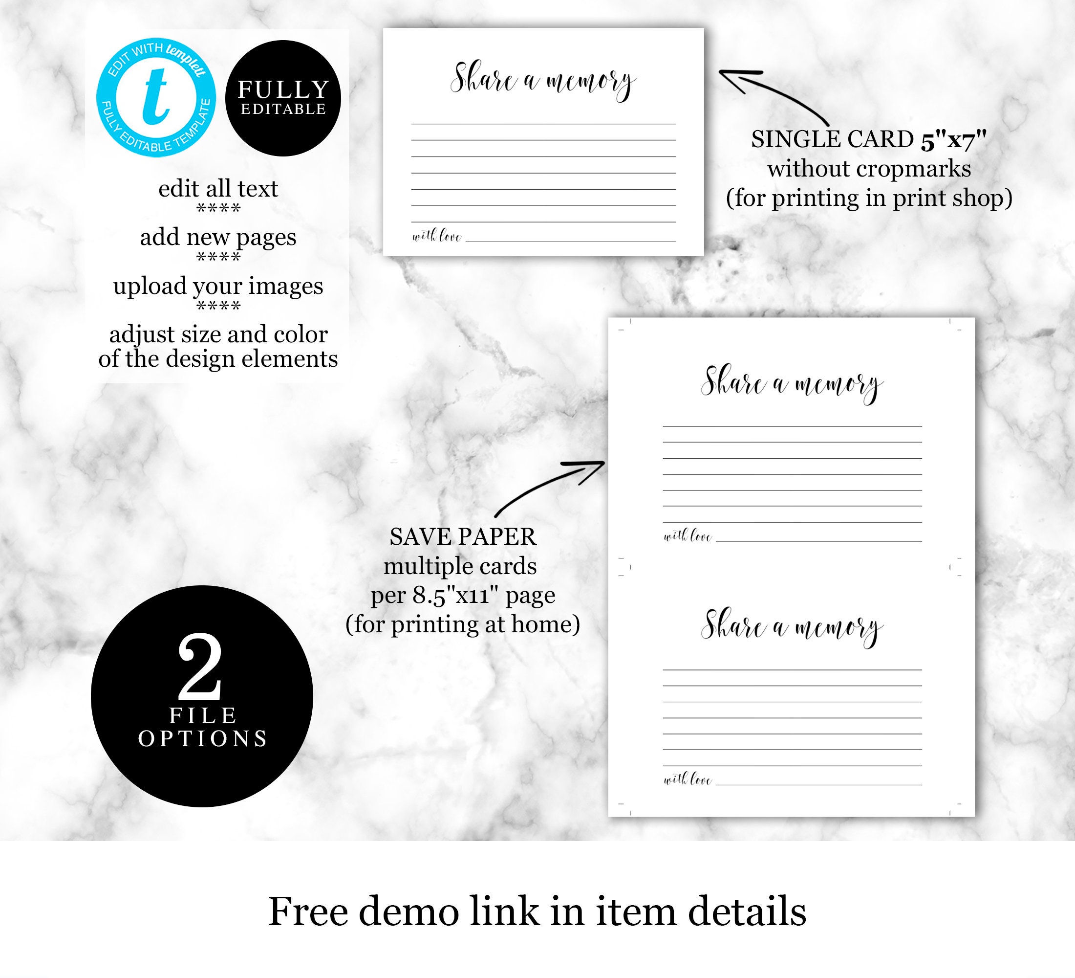 Templett Funeral Share A Memory Card Template Printable Etsy