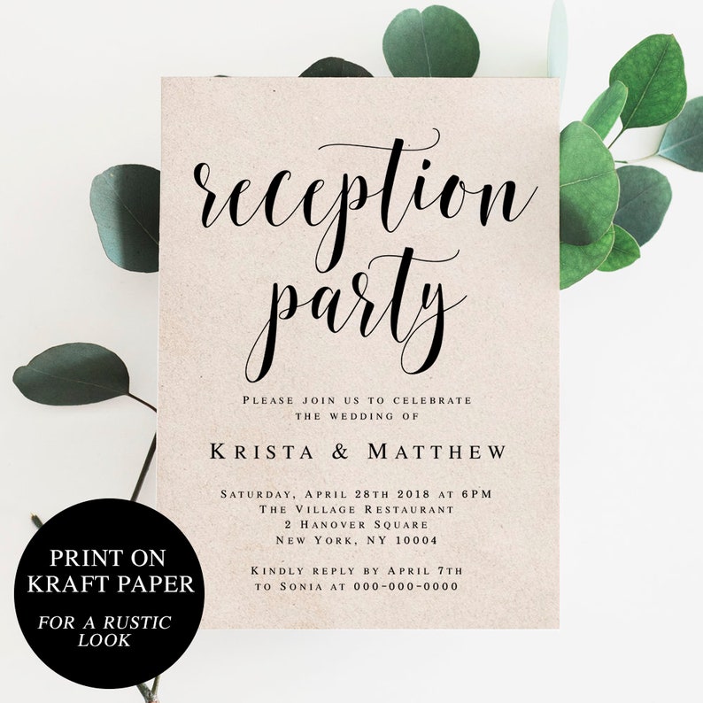 Wedding reception invitation template Editable invitation Editable template Reception invites Rustic wedding reception decorations #vm31