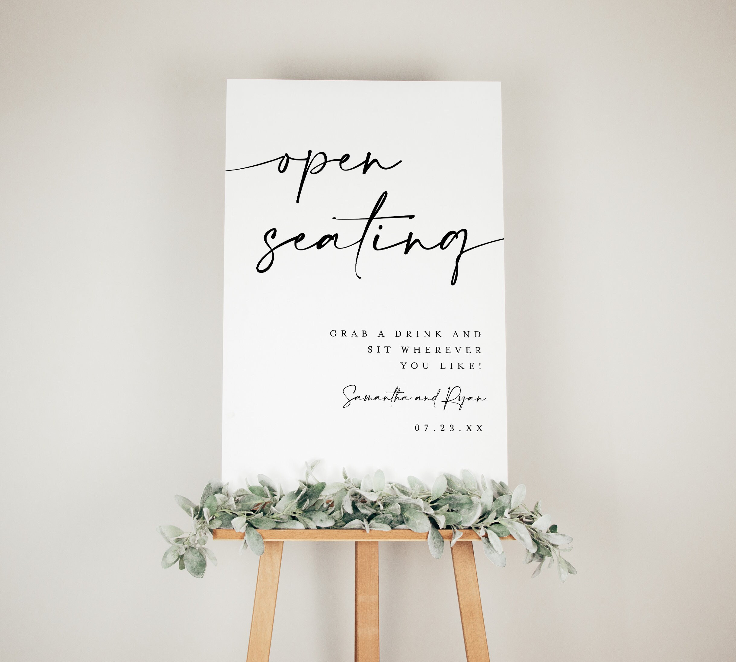 Open Seating Sign Template, Minimalist Wedding Sign, Sit Anywhere, No ...