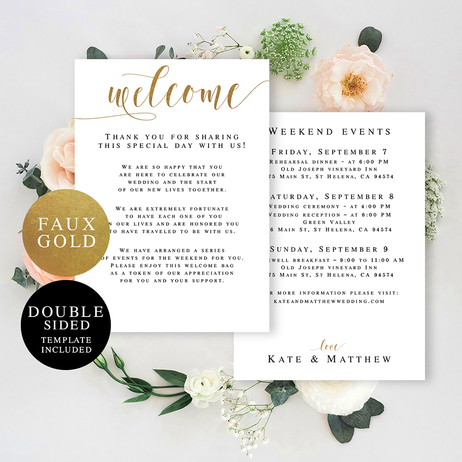Editable Wedding Welcome Note Gold Wedding Template Gold Etsy