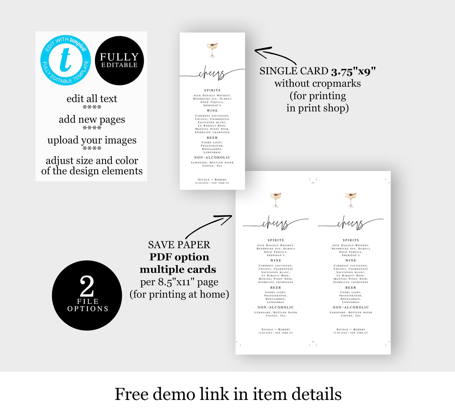 Printable Cheers Menu Card Template Drinks Menu Download Etsy México