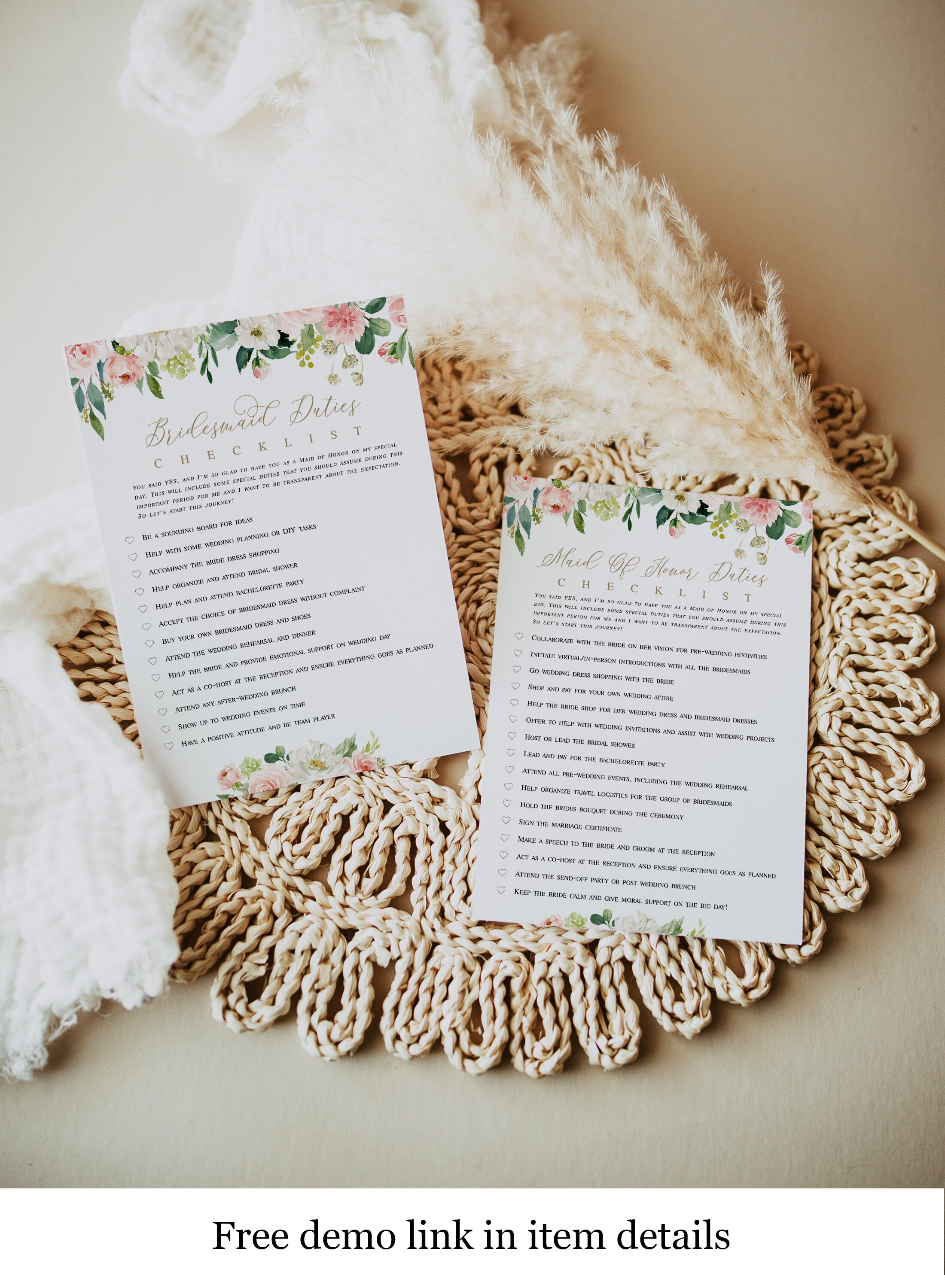 Bridesmaid Duty Card Template Duties Checklist Maid Of Honor Etsy