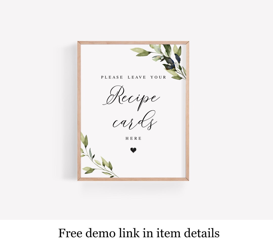 Place Recipe Card Here Sign, Bridal Shower Sign Template, Recipe Box