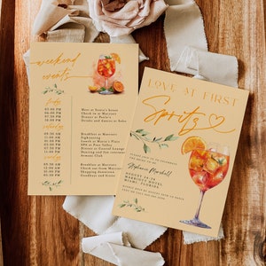Love at First Spritz Invitation, Aperol Spritz Bachelorette Party Invitation, Aperol Bridal Shower Invite, Weekend Events Itinerary #f38