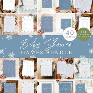 Blue Snowflake Baby Shower Game Bundle, Christmas Baby Shower Game Bundle Girl, Winter Baby Shower Games, Blue Baby Shower Game Bundle #f38