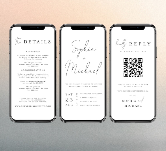 Electronic Wedding Invitation And RSVP, Wedding Evite, Electronic Invitation, Digital Wedding Invite Wedding Invitation QR Code RSVP #vmt710