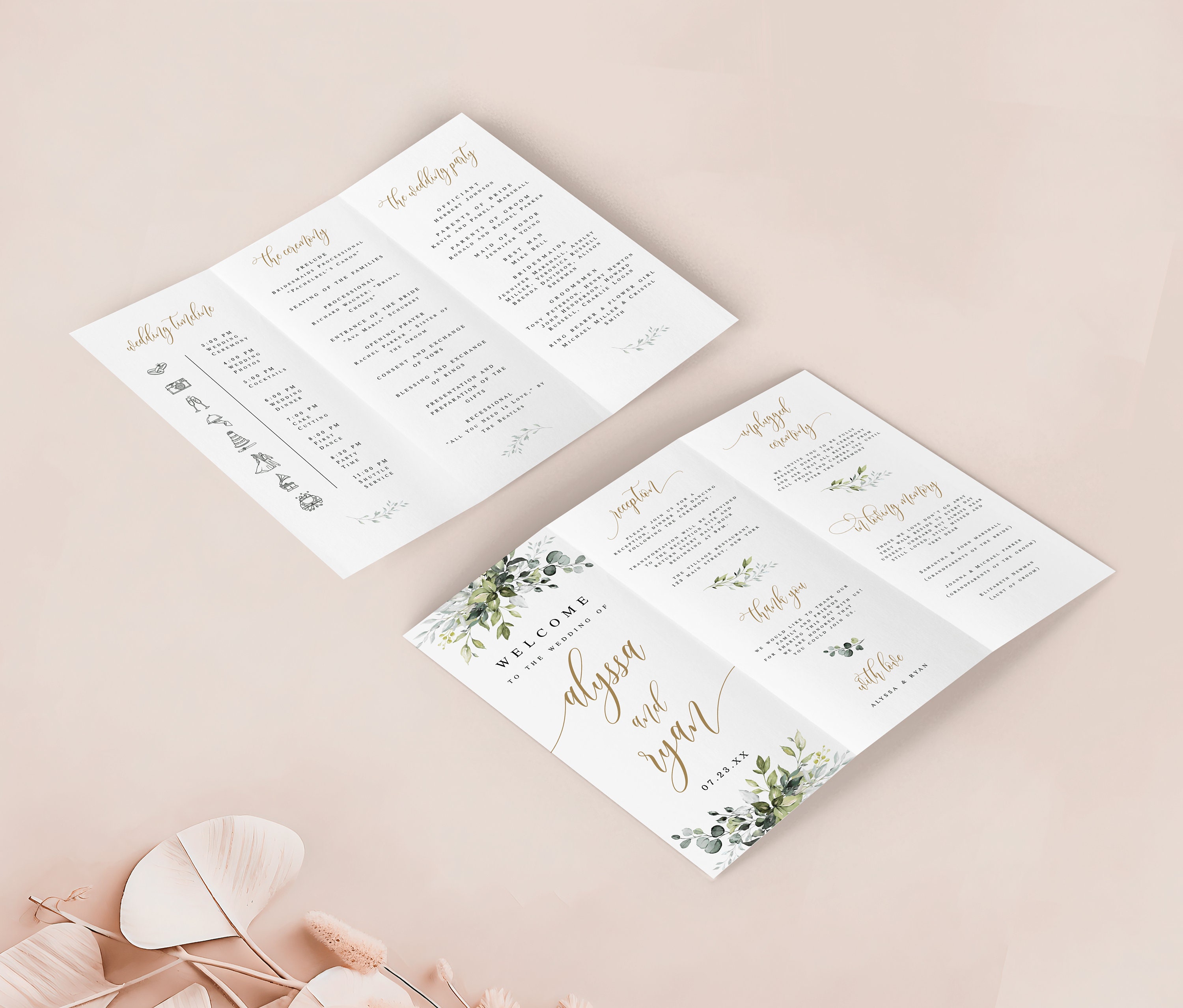 Trifold Wedding Program Template, Tri Fold Wedding Ceremony Program ...