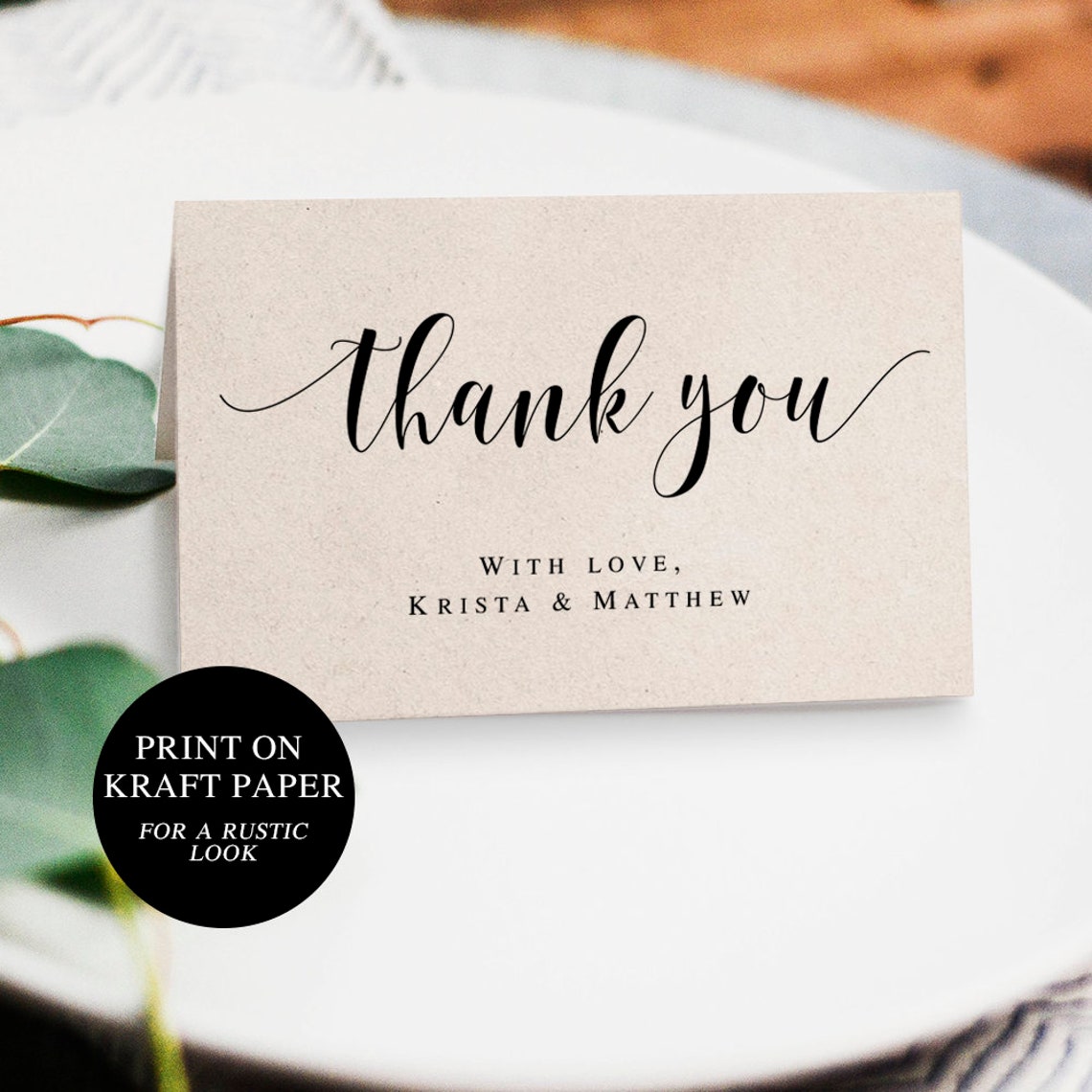 Wedding thank you card template Rustic thank you card