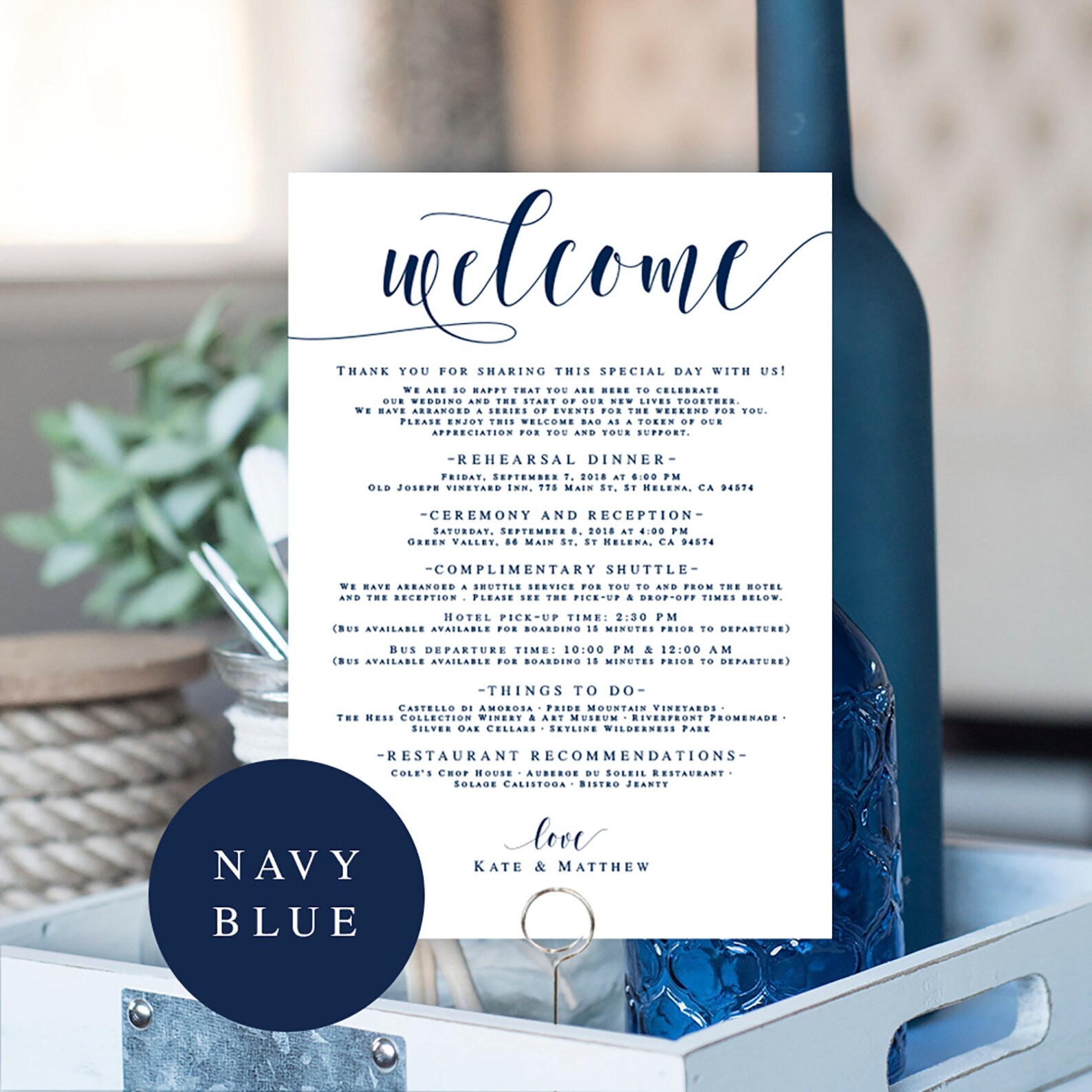 Navy Wedding Template Wedding Itinerary Instant Download - Etsy