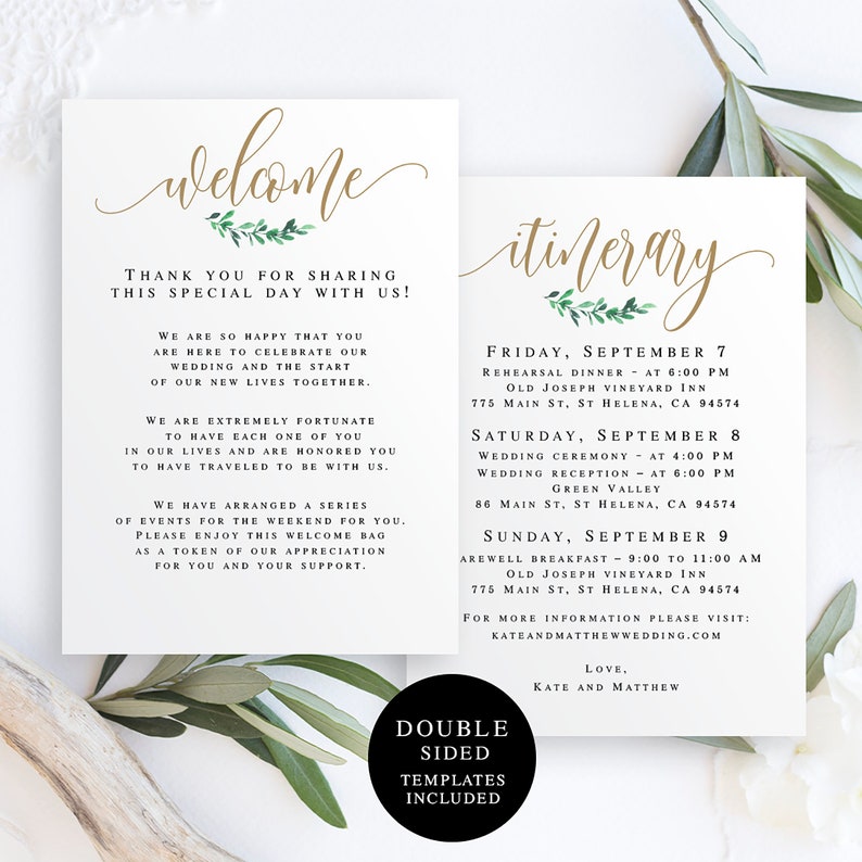 Greenery wedding itinerary Instant download Greenery template Greenery wedding welcome note template Editable wedding welcome bag note vm12 image 9