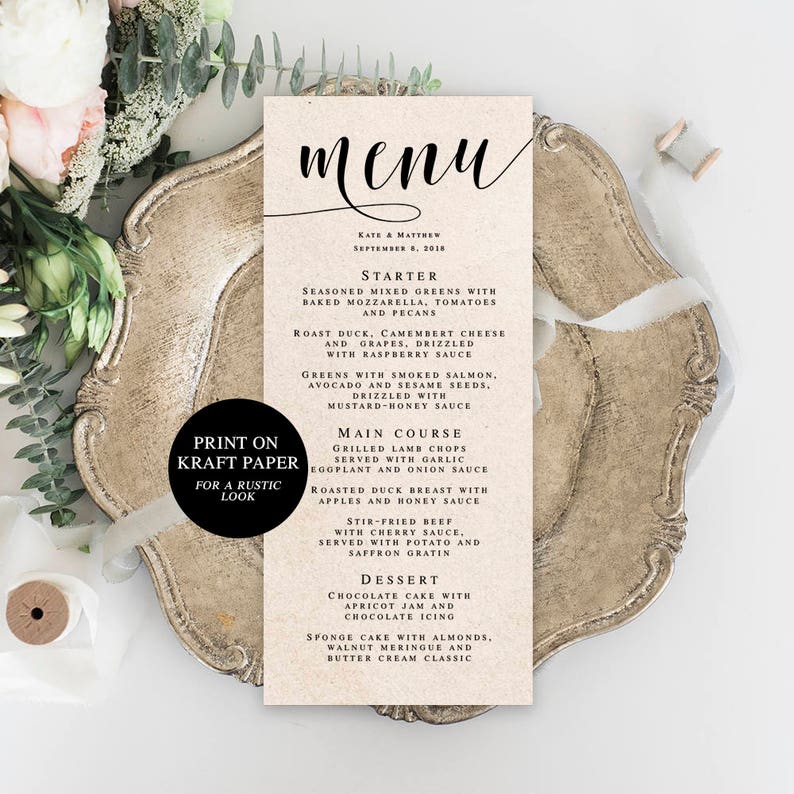 Bruiloft menusjabloon Bruiloft sjabloon Bewerkbaar menu Bruiloft tafeldecor Boho bruiloft DIY Rustiek bruiloftsmenu Afdrukbare menukaarten vm31 afbeelding 2