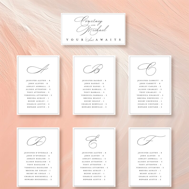 Seating Letters Alphabetical Seating Chart Cards, Minimalist Wedding Hanging Seating ...