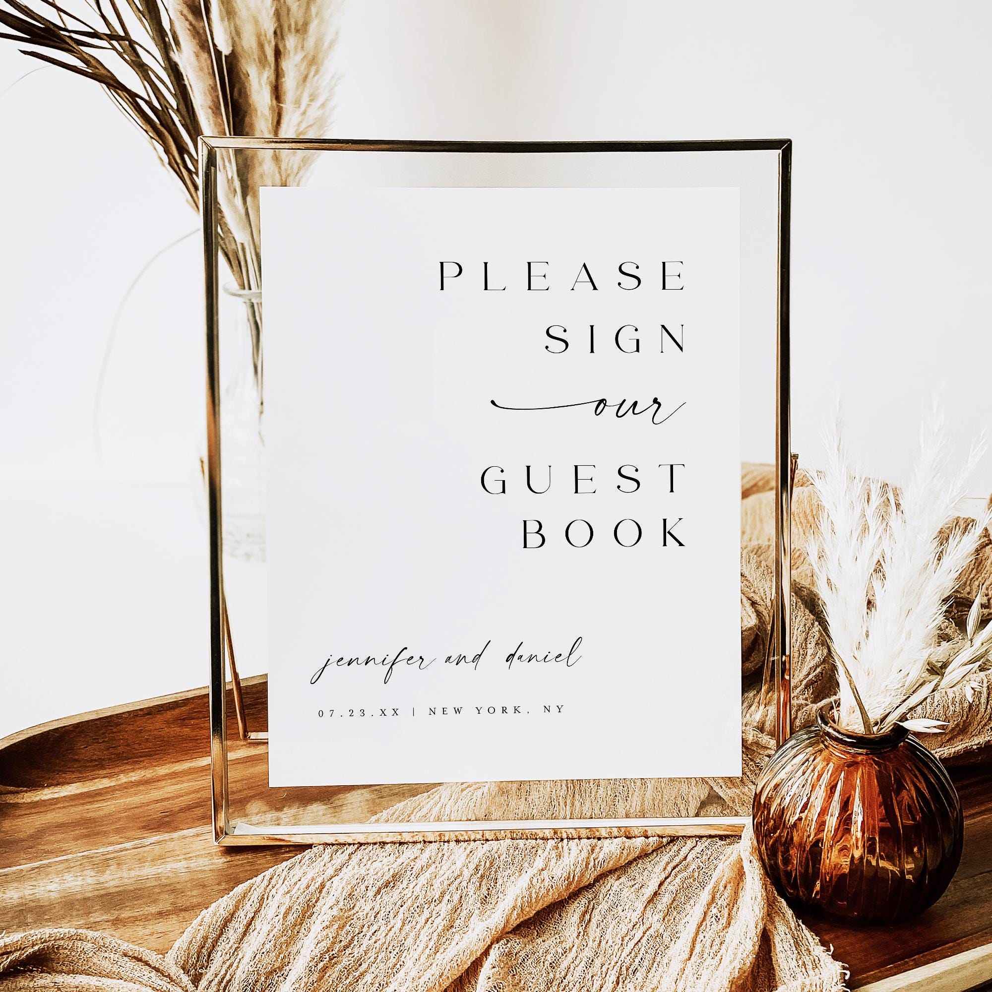 Please Sign Our Guest Book Sign Template, Editable Please Sign Our Guest Book Table Sign, Modern Minimalist Wedding Guest Book Signs #f37