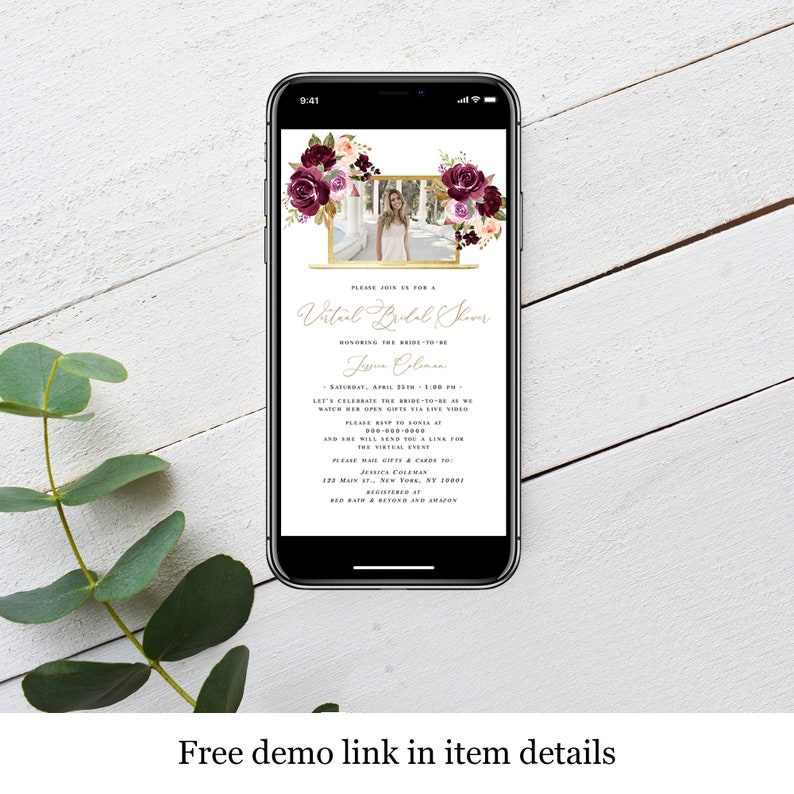 Floral Virtual Bridal Shower Evite Electronic Invitation Etsy