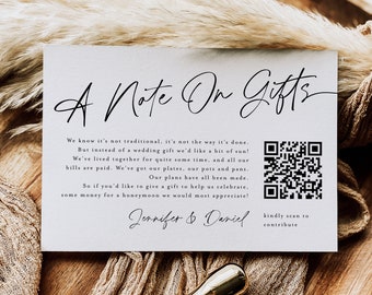 A Note On Gifts Card, Honeymoon Fund Card With QR Code, Honeyfund Card, Monetary Gifts, Financial Gifts, A Note On Gifts Insert Card #f38