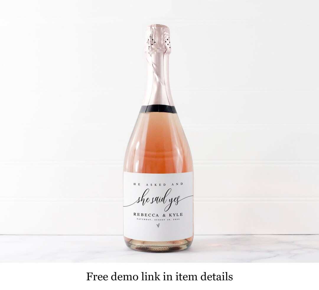 Printable Champagne Bottle Labels Template, Engagement Party Decorations, Downloadable, Instant ...
