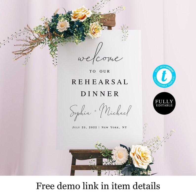 Calligraphy Rehearsal Dinner Welcome Sign Template Fully | Etsy