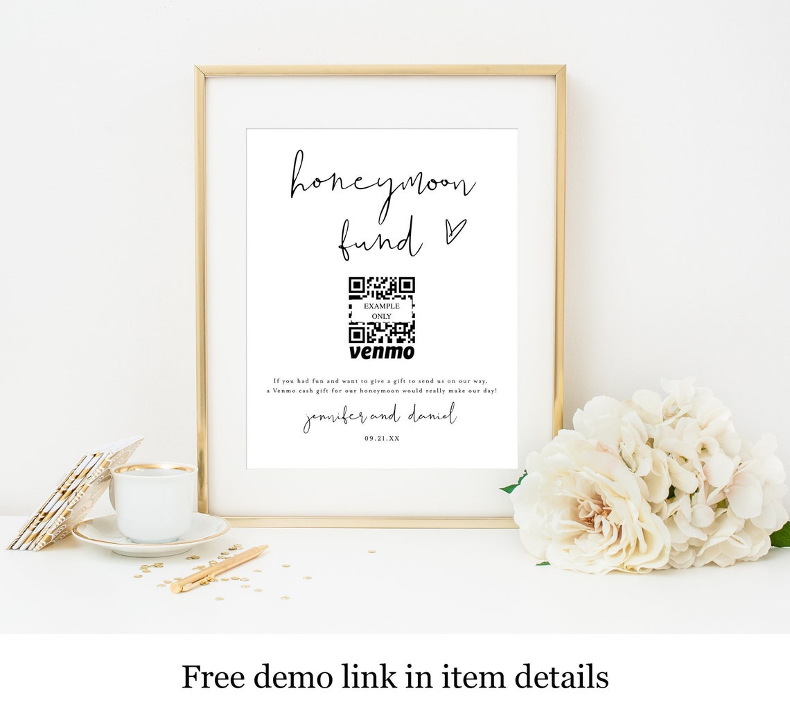 Honeymoon Fund Sign Template Wedding Cash Gift Honey Moon - Etsy