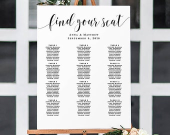 Editable seating chart Boho wedding seating chart sign Editable template 24x36 Seating chart download Wedding seating chart printable #vm31