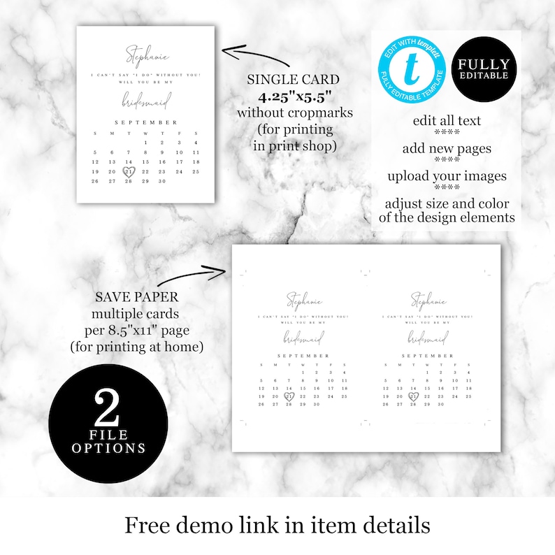 Printable Calendar Proposal Card Template Will You Be My - Etsy