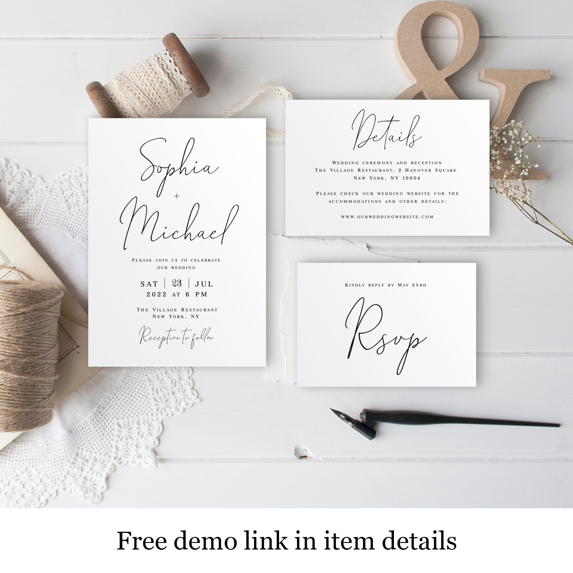 Wedding invite set template 23% Editable Templett Instant download  invitation Modern Simple Minimalist Scandinavian Try before buy #vmt23 Regarding Place Card Template Free 6 Per Page