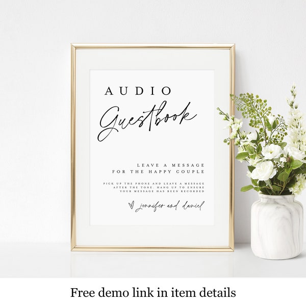 Audio Guest Book Sign Template, Pick Up The Phone, Telephone, Message Newlyweds, Fully Editable, Templett, Customize, Digital Download #f38