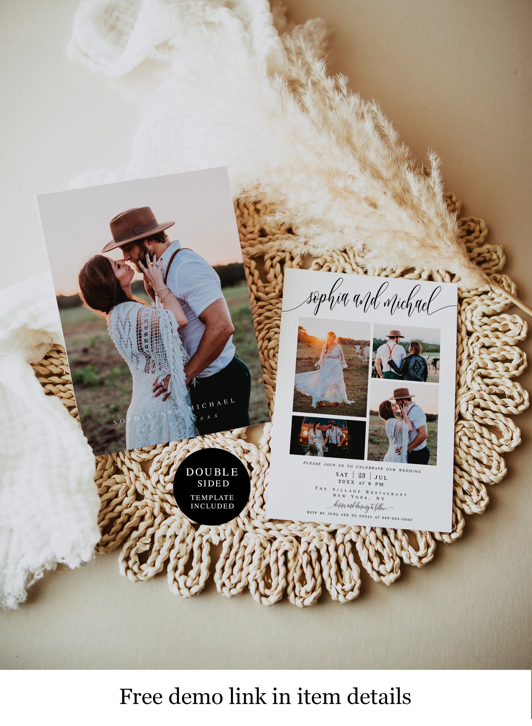 Photo Collage Wedding Invitation Template Download Create Etsy