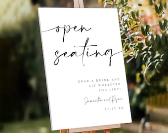 Printed & Shipped Open Seating Sign Minimalist Wedding Sign Sit Anywhere, No Assigned Seating Sign, Pick A Seat Either Side, No Seating Plan
