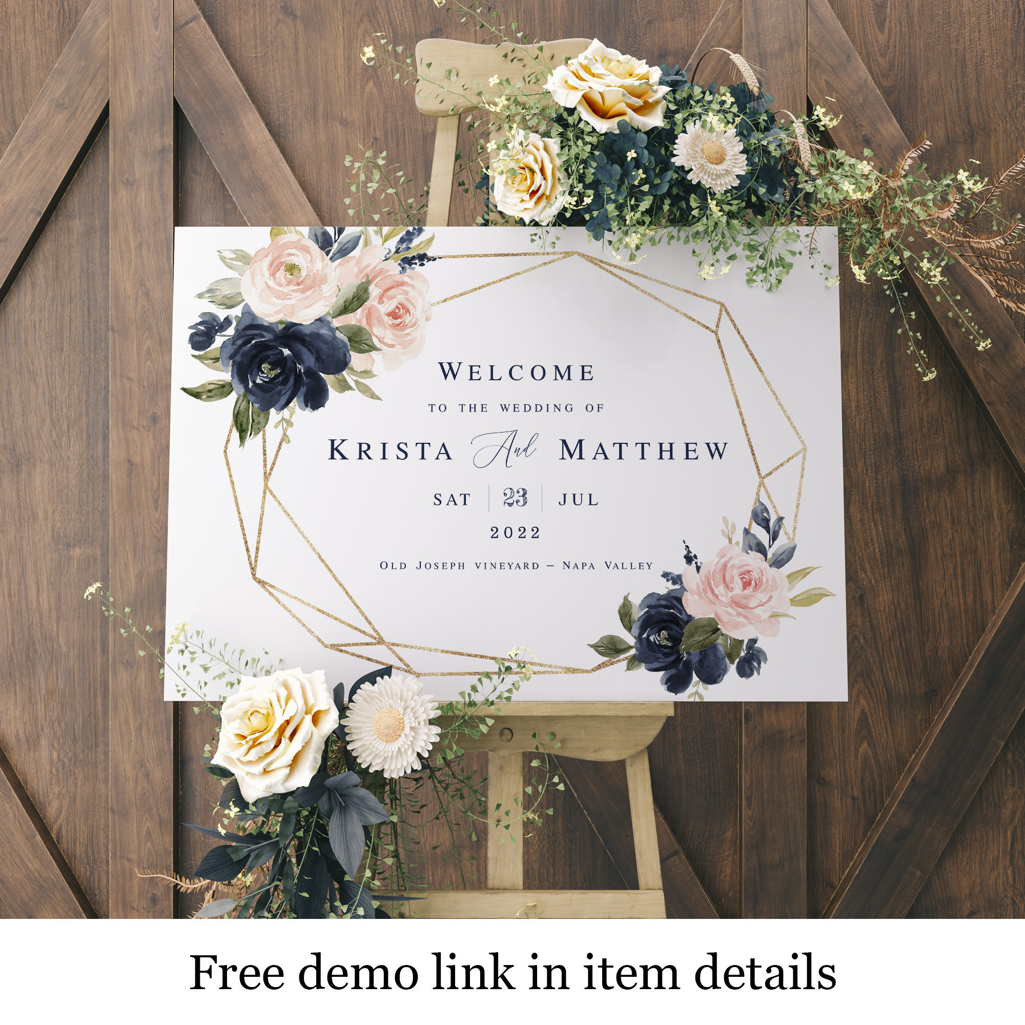 Floral Wedding Sign Template Board Printable Fully Etsy