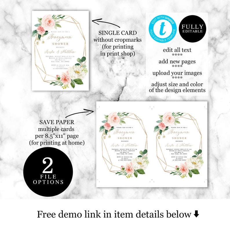 Wedding Honeymoon Shower Invitation Template Couples Party Etsy