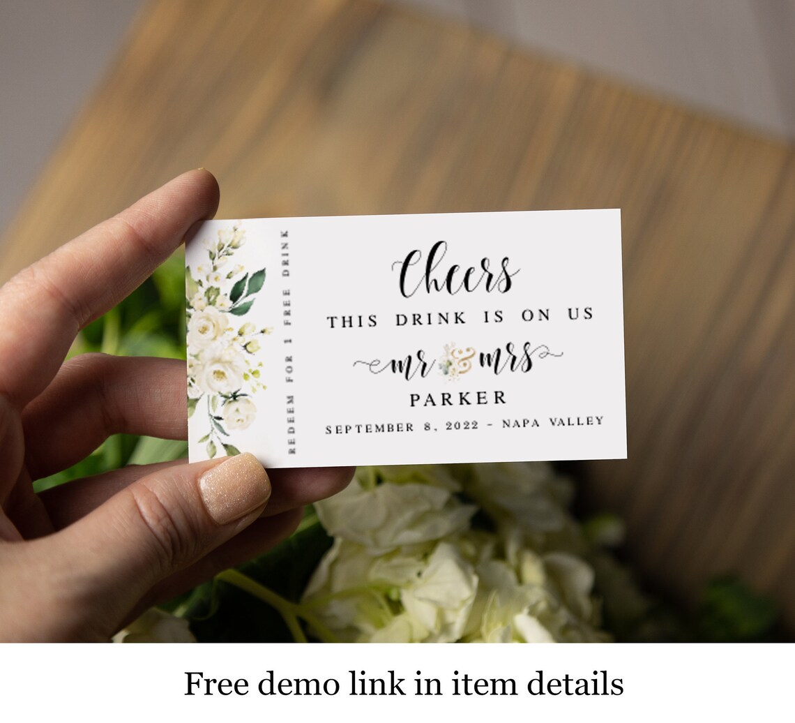 printable drink token for wedding drink ticket template etsy