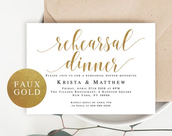 Gold rehearsal dinner invitation template Rehearsal invitation template download Gold wedding decorations Invitation instant download #vm32