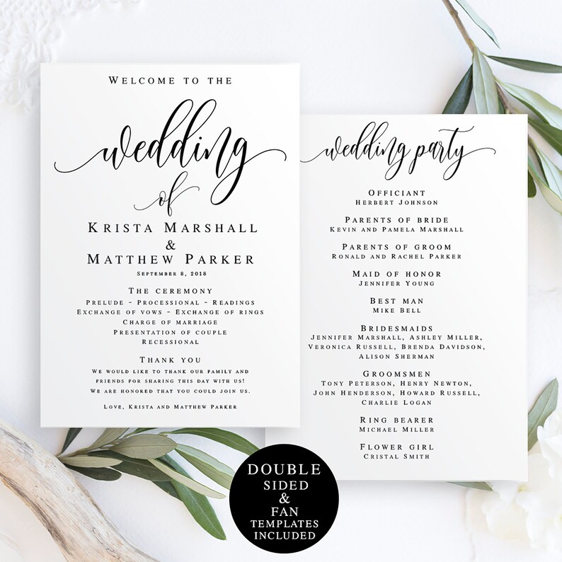 Wedding Fan Template Program Fan Template Editable DIY Etsy