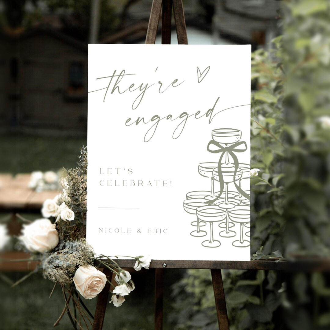 Engaged Tag They're Engaged Sign, Canva Welcome Sign Template, Printable Engagement ...