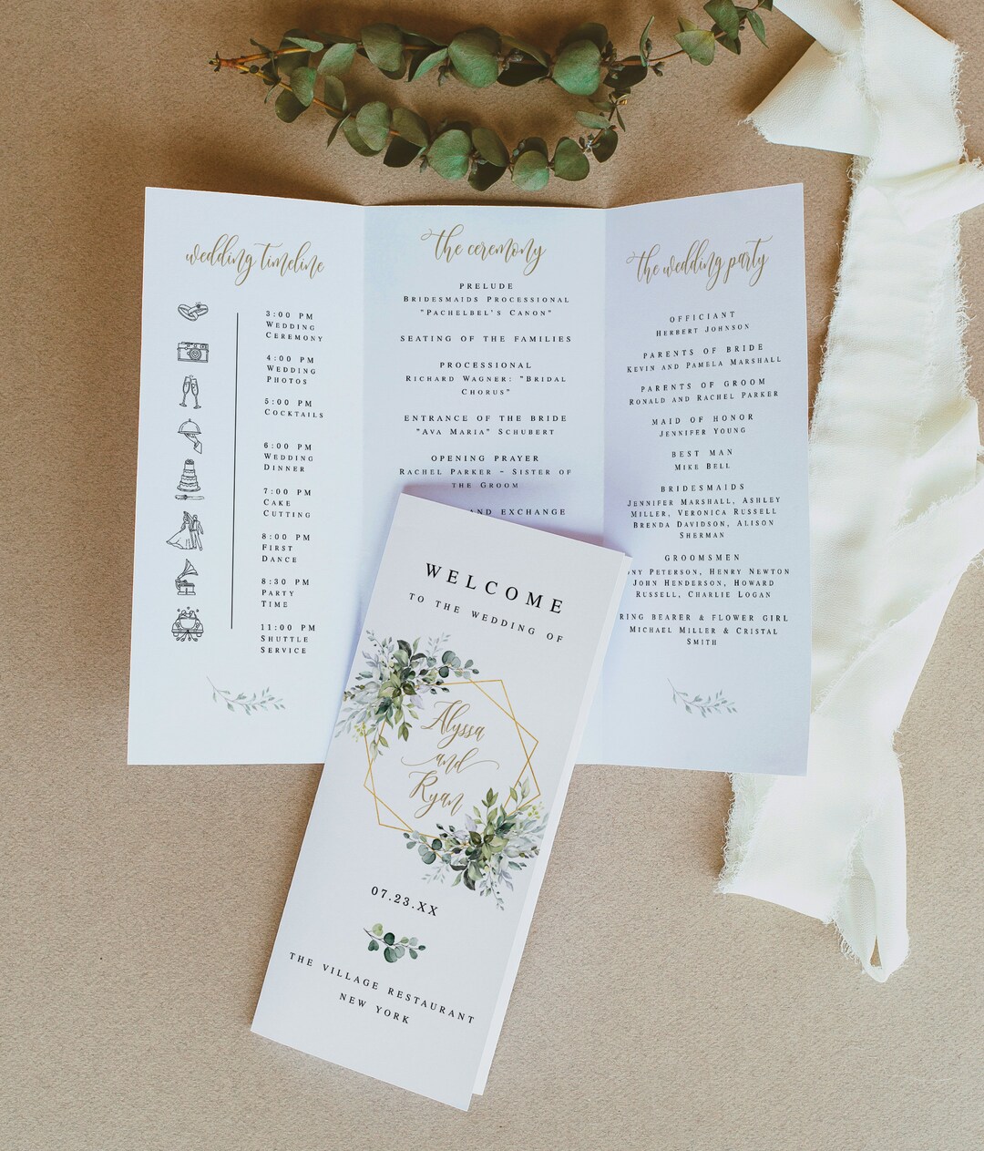 Trifold Wedding Program Template Tri Fold Wedding Ceremony - Etsy
