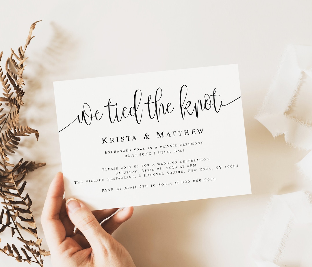 We Tied the Knot Invitation Elopement Invitation Template