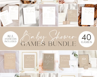Editable Neutral Baby Shower Games Bundle, Instant Download Beige Baby Shower Games Bundle Girl or Boy, Beige Baby Brunch Shower Games #f41