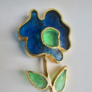 Vintage Brutalist Huge Sculpted Poured Resin Stained Glass Plique a Jour GP Flower Brooch Signed Joy