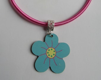Mother/'s Day Gift LC Silk 5mm Cord necklace with Hand Made Silk Organza Pink and Purple Flower Floating Pendant Love it